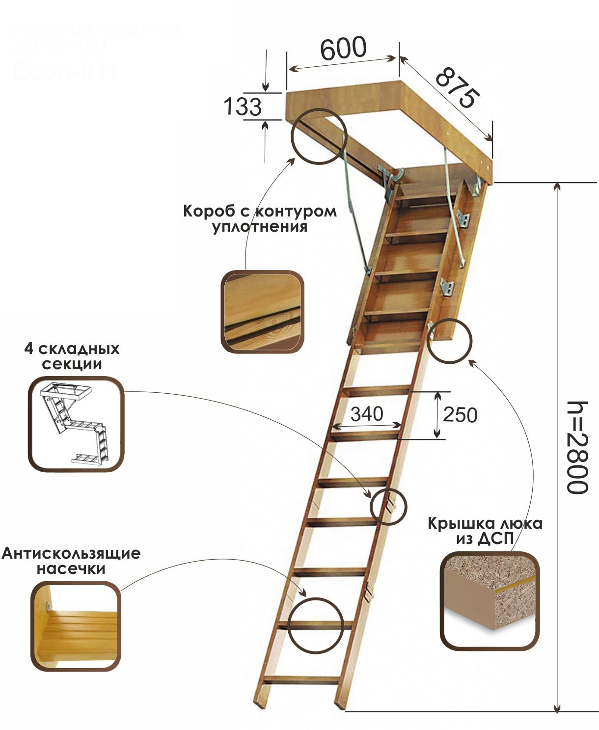 Чердачная лестница Деке стандарт габариты