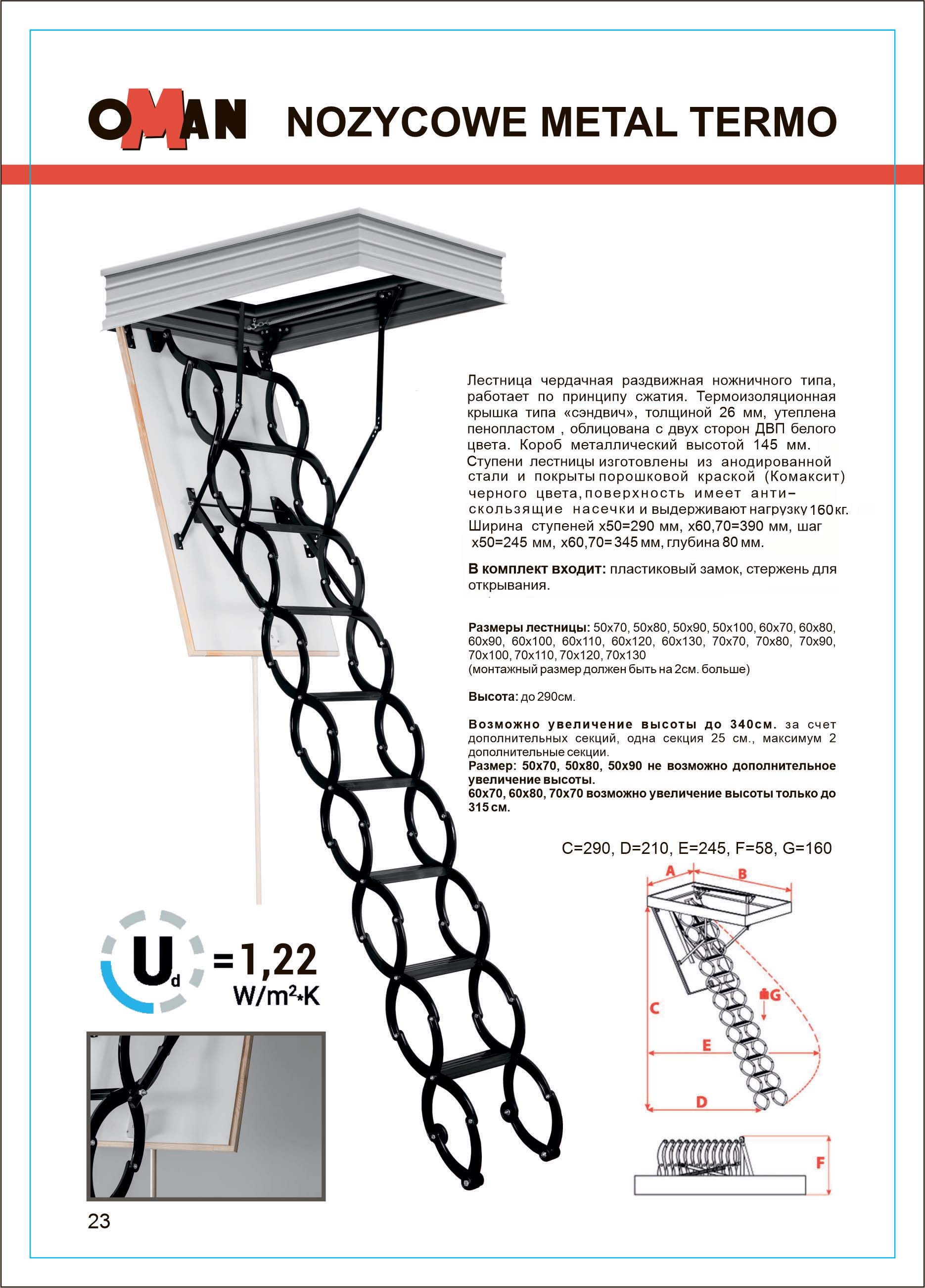 Лестница чердачная Oman NOZYCOWE METAL TERMО 70*90/315 фото 2