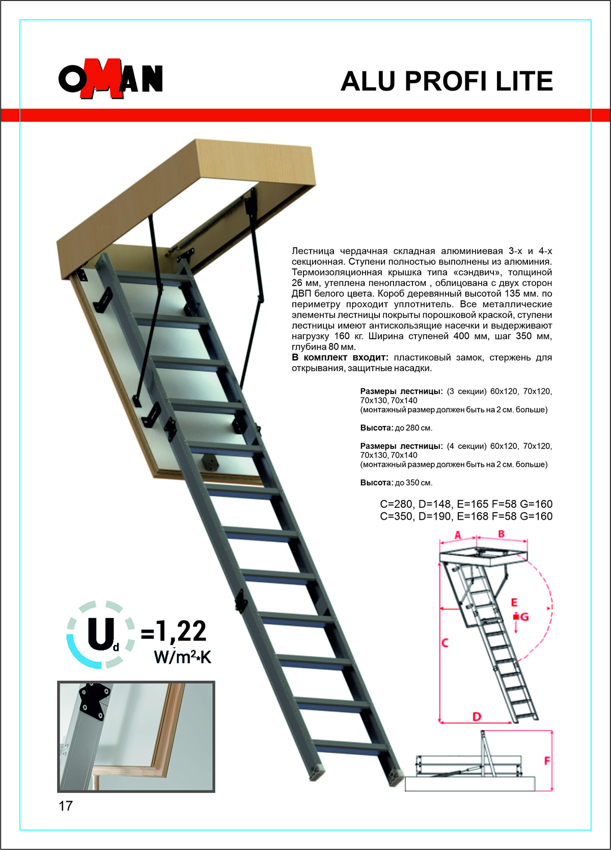 Лестница чердачная Oman ALU PROFI LITE 70*140/280 фото 2