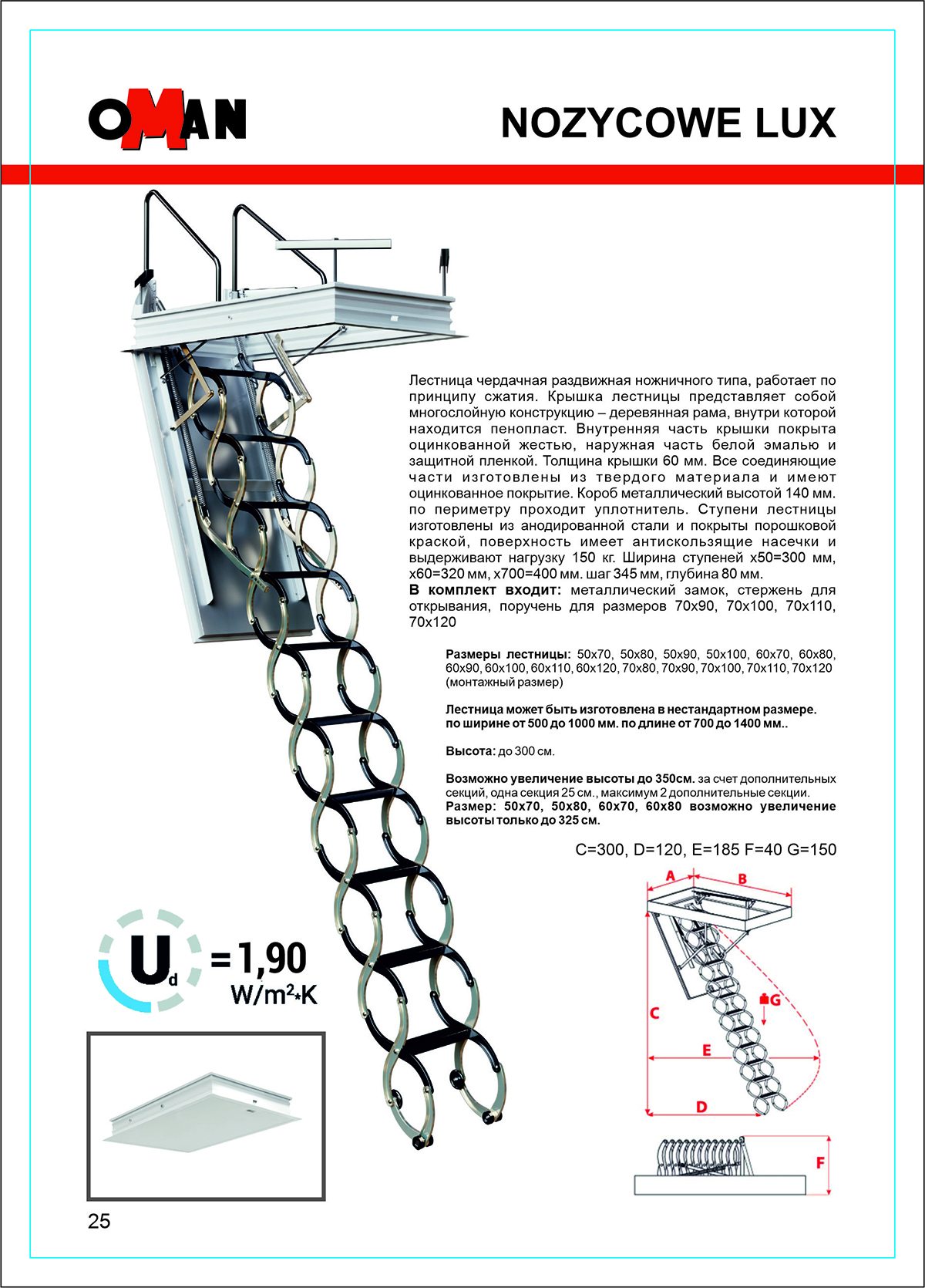 Лестница чердачная Oman NOZYCOWE LUX 70*90/300 фото 2